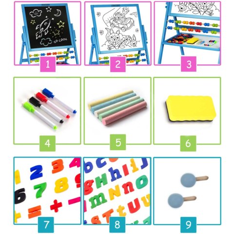 Ricokids Duża Tablica Magnetyczna Drewniana dla Dzieci 4w1 Niebieska Ricokids Duża Tablica Magnetyczna Drewniana dla Dzieci 4w1 Niebieska