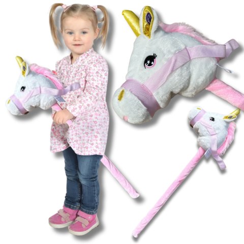 Pluszowa Głowa Konia na Kiju Hobby Horse – Biały Dźwięk Pluszowa Głowa Konia na Kiju Hobby Horse – Biały Dźwięk