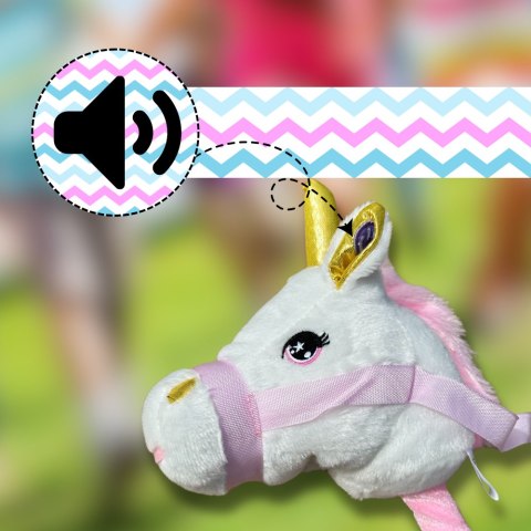 Pluszowa Głowa Konia na Kiju Hobby Horse – Biały Dźwięk Pluszowa Głowa Konia na Kiju Hobby Horse – Biały Dźwięk
