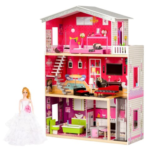 Drewniany Domek dla Lalek Malibu z Windą i Mebelkami – ECOTOYS Drewniany Domek dla Lalek Malibu z Windą i Mebelkami – ECOTOYS