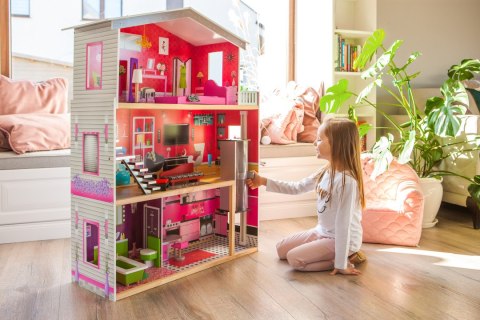 Drewniany Domek dla Lalek Malibu z Windą i Mebelkami – ECOTOYS Drewniany Domek dla Lalek Malibu z Windą i Mebelkami – ECOTOYS
