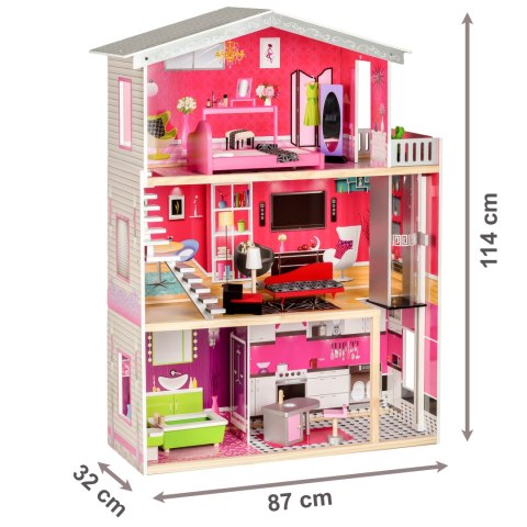 Drewniany Domek dla Lalek Malibu z Windą i Mebelkami – ECOTOYS Drewniany Domek dla Lalek Malibu z Windą i Mebelkami – ECOTOYS