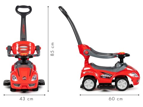 Autko Jeździk 3w1 DELUXE – Pchacz Z Rączką, Barierkami I Muzyką