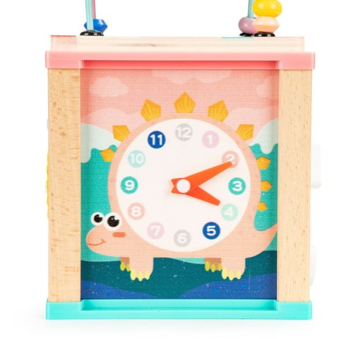 Drewniana Kostka Edukacyjna Dino – Sorter, Mula, Tablica i Koła Zębate ECOTOYS Drewniana Kostka Edukacyjna Dino – Sorter, Mula, Tablica i Koła Zębate ECOTOYS