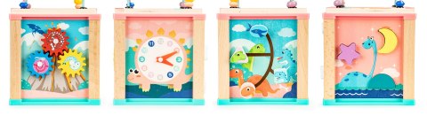 Drewniana Kostka Edukacyjna Dino – Sorter, Mula, Tablica i Koła Zębate ECOTOYS Drewniana Kostka Edukacyjna Dino – Sorter, Mula, Tablica i Koła Zębate ECOTOYS
