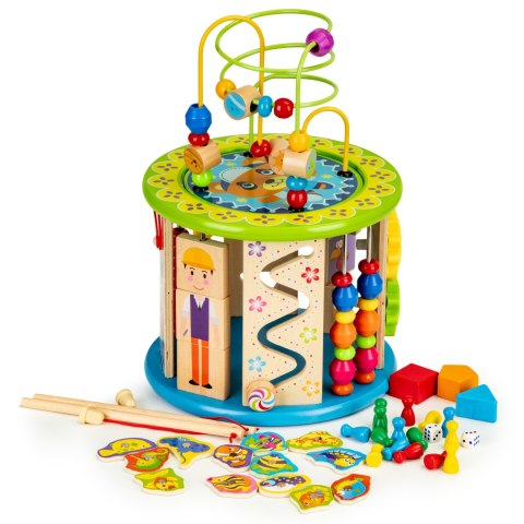 Drewniana Kostka Edukacyjna ECOTOYS Łowienie Ryb, Zegar, Labirynt, Sorter I Gry Drewniana Kostka Edukacyjna ECOTOYS Łowienie Ryb, Zegar, Labirynt, Sorter I Gry