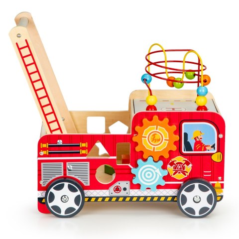 Drewniany pchacz edukacyjny z klockami dla dzieci Straż Pożarna ECOTOYS Drewniany pchacz edukacyjny z klockami dla dzieci Straż Pożarna ECOTOYS