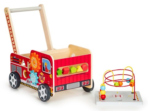 Drewniany pchacz edukacyjny z klockami dla dzieci Straż Pożarna ECOTOYS Drewniany pchacz edukacyjny z klockami dla dzieci Straż Pożarna ECOTOYS