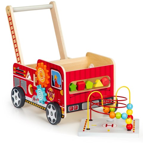 Drewniany pchacz edukacyjny z klockami dla dzieci Straż Pożarna ECOTOYS Drewniany pchacz edukacyjny z klockami dla dzieci Straż Pożarna ECOTOYS