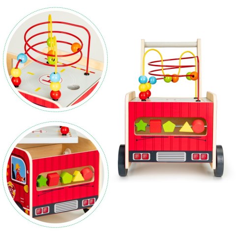 Drewniany pchacz edukacyjny z klockami dla dzieci Straż Pożarna ECOTOYS Drewniany pchacz edukacyjny z klockami dla dzieci Straż Pożarna ECOTOYS