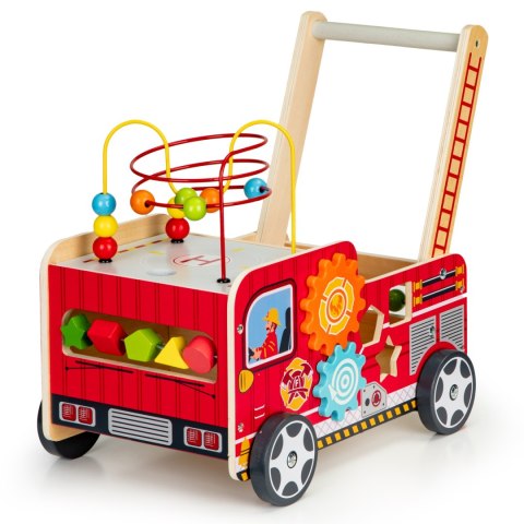 Drewniany pchacz edukacyjny z klockami dla dzieci Straż Pożarna ECOTOYS Drewniany pchacz edukacyjny z klockami dla dzieci Straż Pożarna ECOTOYS