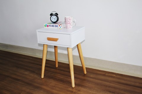 Nowoczesna Szafka Nocna Z Szufladą – Stolik Kawowy Biały ModernHome
