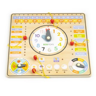 Drewniana tablica edukacyjna manipulacyjna ECOTOYS – kalendarz zegar pory roku