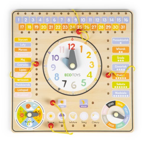 Drewniana tablica edukacyjna manipulacyjna ECOTOYS – kalendarz zegar pory roku Drewniana tablica edukacyjna manipulacyjna ECOTOYS – kalendarz zegar pory roku
