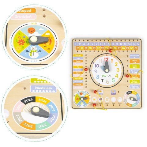 Drewniana tablica edukacyjna manipulacyjna ECOTOYS – kalendarz zegar pory roku Drewniana tablica edukacyjna manipulacyjna ECOTOYS – kalendarz zegar pory roku