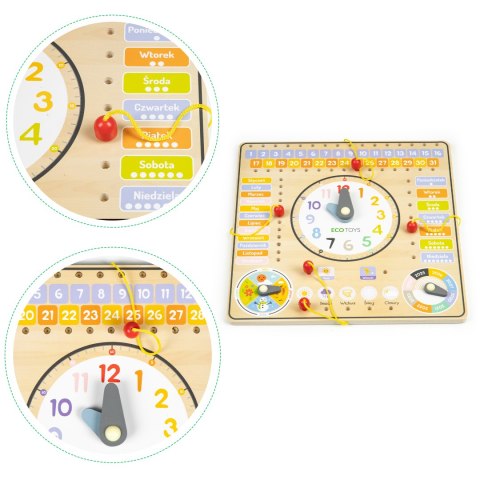 Drewniana tablica edukacyjna manipulacyjna ECOTOYS – kalendarz zegar pory roku Drewniana tablica edukacyjna manipulacyjna ECOTOYS – kalendarz zegar pory roku