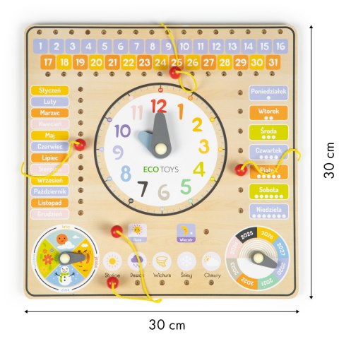 Drewniana tablica edukacyjna manipulacyjna ECOTOYS – kalendarz zegar pory roku Drewniana tablica edukacyjna manipulacyjna ECOTOYS – kalendarz zegar pory roku