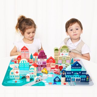 Drewniane Klocki Edukacyjne Miasto z Matą 121 Elementów ECOTOYS