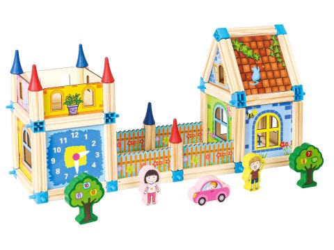 Drewniane Klocki Konstrukcyjne do Budowania Domek 6w1 ECOTOYS - 128 Elementów Drewniane Klocki Konstrukcyjne do Budowania Domek 6w1 ECOTOYS - 128 Elementów