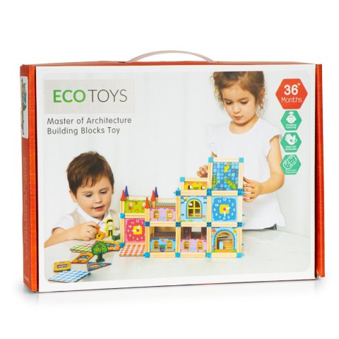 Drewniane Klocki Konstrukcyjne do Budowania Domek 6w1 ECOTOYS - 128 Elementów Drewniane Klocki Konstrukcyjne do Budowania Domek 6w1 ECOTOYS - 128 Elementów