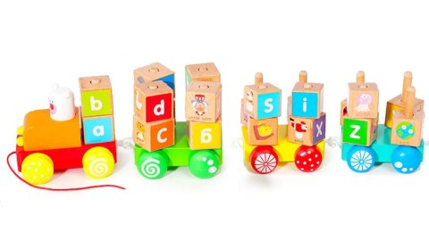 Drewniany Pociąg z Dużymi Klockami Edukacyjnymi - Alfabet ECOTOYS Drewniany Pociąg z Dużymi Klockami Edukacyjnymi - Alfabet ECOTOYS