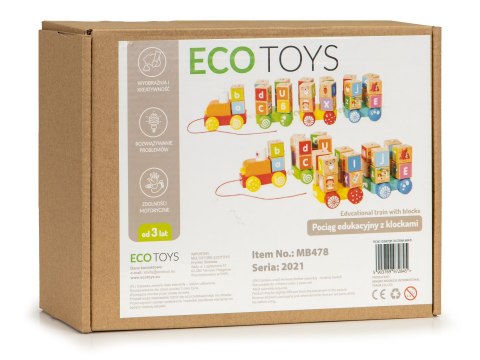 Drewniany Pociąg z Dużymi Klockami Edukacyjnymi - Alfabet ECOTOYS Drewniany Pociąg z Dużymi Klockami Edukacyjnymi - Alfabet ECOTOYS