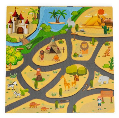 Piankowa Mata Edukacyjna Puzzle ECOTOYS – Safari, 9 Elementów, 89,5x89,5 cm