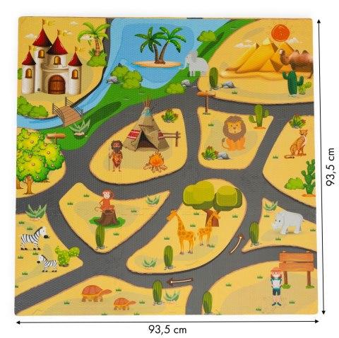 Piankowa Mata Edukacyjna Puzzle ECOTOYS – Safari, 9 Elementów, 89,5x89,5 cm