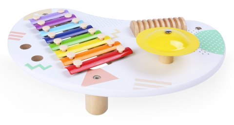 Drewniany Stolik Muzyczny Z Instrumentami – Cymbałki, Tarka, Talerz ECOTOYS Drewniany Stolik Muzyczny Z Instrumentami – Cymbałki, Tarka, Talerz ECOTOYS