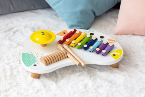 Drewniany Stolik Muzyczny Z Instrumentami – Cymbałki, Tarka, Talerz ECOTOYS Drewniany Stolik Muzyczny Z Instrumentami – Cymbałki, Tarka, Talerz ECOTOYS