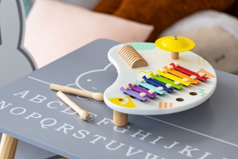Drewniany Stolik Muzyczny Z Instrumentami – Cymbałki, Tarka, Talerz ECOTOYS Drewniany Stolik Muzyczny Z Instrumentami – Cymbałki, Tarka, Talerz ECOTOYS