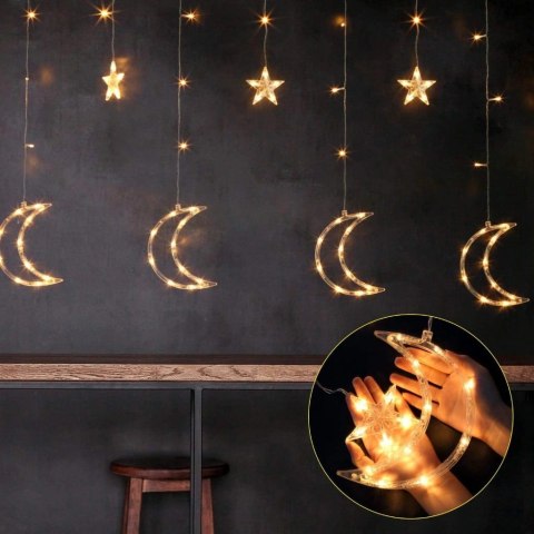 Dekoracyjne Lampki LED świąteczne - Światełka Księżyce i Gwiazdki kurtyna 96LED Dekoracyjne Lampki LED świąteczne - Światełka Księżyce i Gwiazdki kurtyna 96LED