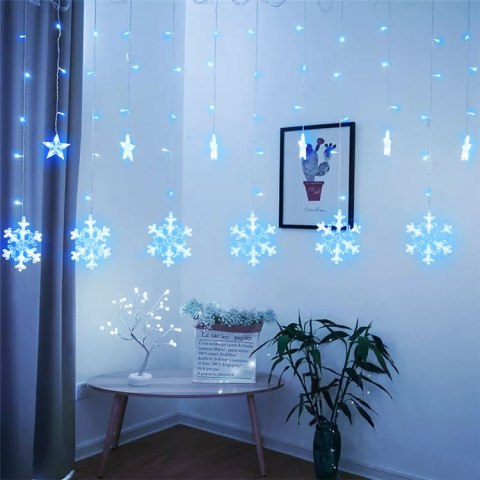 Lampki świąteczne światełka kurtyna płatki śniegu gwiazdki 4 m 138LED Lampki świąteczne światełka kurtyna płatki śniegu gwiazdki 4 m 138LED