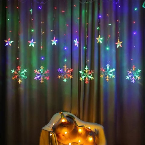 Lampki świąteczne światełka kurtyna płatki śniegu gwiazdki 4 m 138LED Lampki świąteczne światełka kurtyna płatki śniegu gwiazdki 4 m 138LED