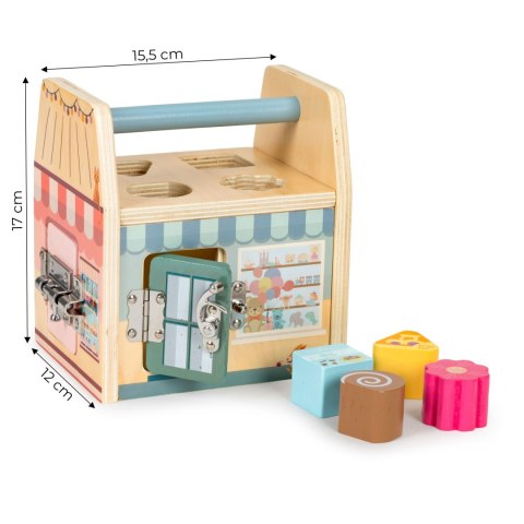 Drewniany Sorter dla Dzieci kostka edukacyjna , cztery zamki, uchwyt Drewniany Sorter dla Dzieci kostka edukacyjna , cztery zamki, uchwyt