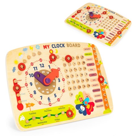 Drewniana Tablica Edukacyjna Ecotoys – Kalendarz, Zegar, Pory Roku
