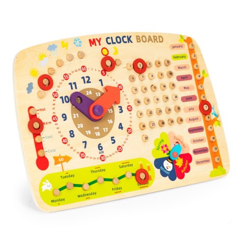 Drewniana Tablica Edukacyjna Ecotoys – Kalendarz, Zegar, Pory Roku