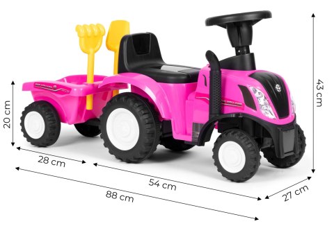 Traktor Jeździk New Holland z przyczepką i Akcesoriami Różowy Traktor Jeździk New Holland z przyczepką i Akcesoriami Różowy