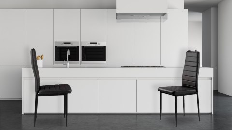Zestaw krzeseł do jadalni salonu z ekoskóry 4 szt. wysokie oparcie - czarne ModernHome Zestaw krzeseł do jadalni salonu z ekoskóry 4 szt. wysokie oparcie - czarne ModernHome
