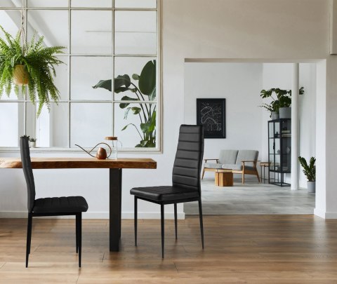 Zestaw krzeseł do jadalni salonu z ekoskóry 4 szt. wysokie oparcie - czarne ModernHome Zestaw krzeseł do jadalni salonu z ekoskóry 4 szt. wysokie oparcie - czarne ModernHome