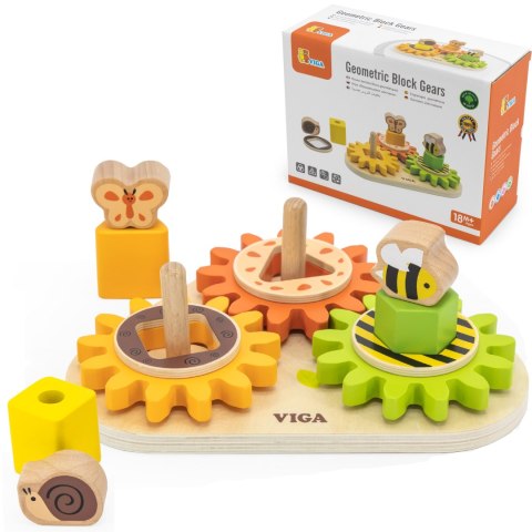Drewniany Sorter Viga Kształty i Mechanizmy – Montessori Koła Zębate