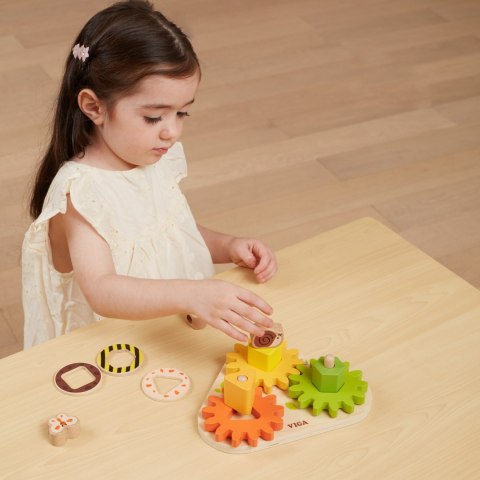 Drewniany Sorter Viga Kształty i Mechanizmy – Montessori Koła Zębate