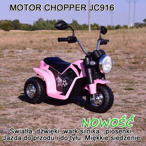 Motor Elektryczny CHOPPER JC916 6V Miękkie Siedzenie, Melodie, LED Róż Motor Elektryczny CHOPPER JC916 6V Miękkie Siedzenie, Melodie, LED Róż