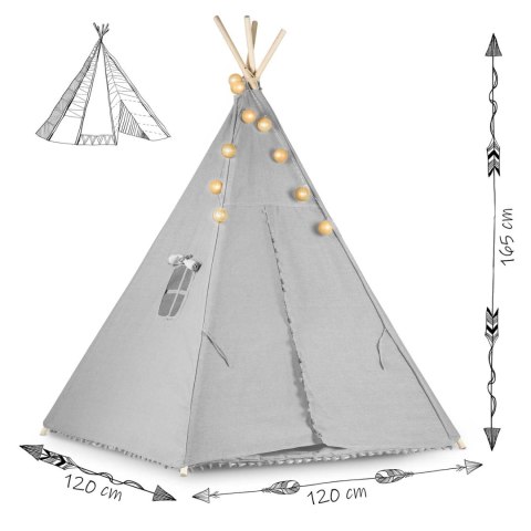 Namiot tipi wigwam dla dzieci ze światełkami Nukido - szary Namiot tipi wigwam dla dzieci ze światełkami Nukido - szary