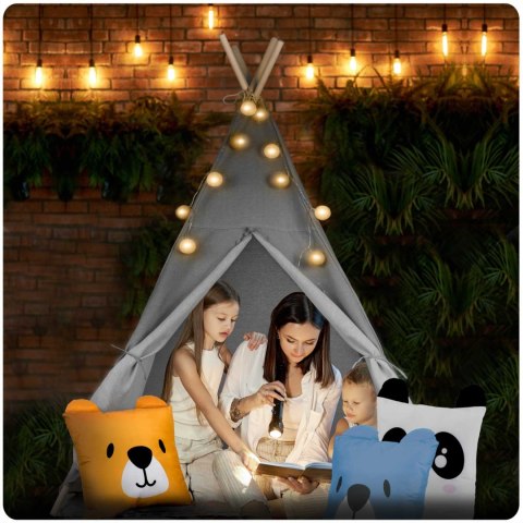 Namiot tipi wigwam dla dzieci ze światełkami Nukido - szary Namiot tipi wigwam dla dzieci ze światełkami Nukido - szary