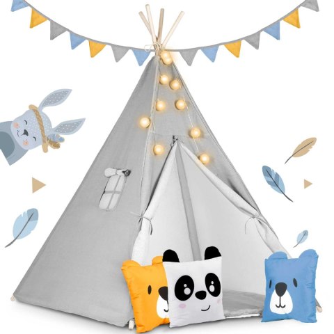 Namiot tipi wigwam dla dzieci ze światełkami Nukido - szary Namiot tipi wigwam dla dzieci ze światełkami Nukido - szary