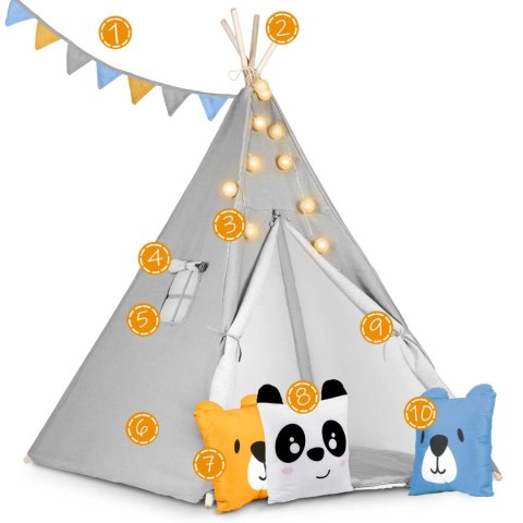 Namiot tipi wigwam dla dzieci ze światełkami Nukido - szary Namiot tipi wigwam dla dzieci ze światełkami Nukido - szary