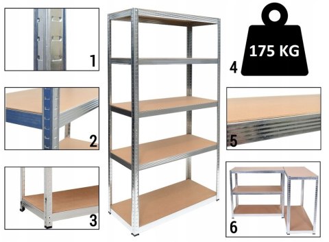 Regał magazynowy metalowy 180x90x40 5 półek 875 kg garaż piwnica MDF