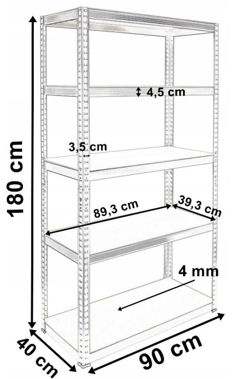Regał magazynowy metalowy 180x90x40 5 półek 875 kg garaż piwnica MDF