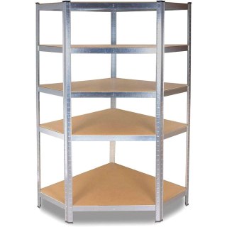 Narożny Regał Magazynowy 180x90x30 cm – Stal Ocynkowana, MDF